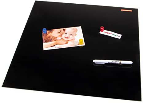 magnets4you Glas-Magnettafel/Magnetboard mit Stift und Magneten Schwarz | 45 x 45 cm | beschreibbar | für Küche, Wohnen und Büro…