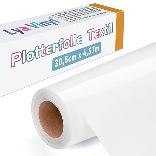 Lya Vinyl Plotterfolie Textil, 30,5 × 457,5cm Weiß Flexfolie Plotter Textil für Cricut und Silhouette Cameo, Textilfolie Plotter für DIY Stoff und Shirt
