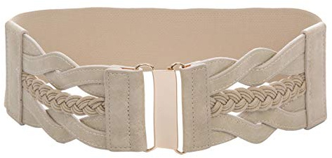 GRACE KARIN Frauen Geflochtene Elastisch Breit Schnalle Strecken Taille Gürtel für Freizeitkleid Hemden Aprikose XL