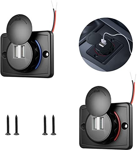 USB Dose USB Steckdose 12V Aufbau, 3,1 A Auto Dual USB Stecker Rotes Kabel Ladegerät Buchse USB Stecker Steckdose 12v Für Motorrad Wohnwagen LKW (red+Blue)