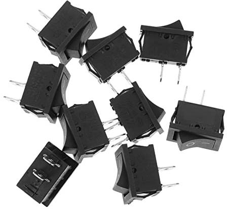 10 Stück Runder 2-pin Kippschalter für Boot, Schwarz | Kunststoff Metall, Komplett Isoliert, Ein/aus Umschaltung, Passend für Autoscheinwerfer und Heizgeräte