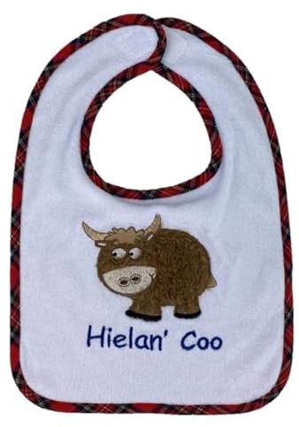 Kilts Wi Hae Super Cute Hielan' Coo Scottish Highland Cow Baby Embroidered Bib