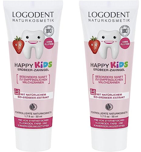 LOGODENT Naturkosmetik HAPPY KIDS Erdbeer Zahngel, Für gesunde und starke Milch- und Kinderzähne, Frei von synthetischen Fluoridzusätzen, 1 x 50ml (Packung mit 2)
