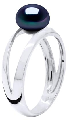 PEARLS & COLORS - Bague Véritable Perle de Culture d'Eau Douce Bouton 8-9 mm - Qualité AAA+ - Argent 925 - Bijou Femme