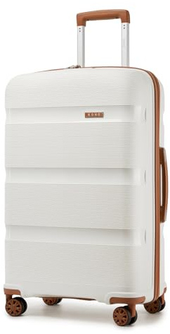 KONO Gepäck-Sets Koffer Trolleys mit Beautycase Set 4 Teilig Reisegepäck Hartschalenkoffer Reisekoffer mit 4 Rollen und TSA Schloss (Kofferset mit Kosmetikkoffer, Creme Weiß)