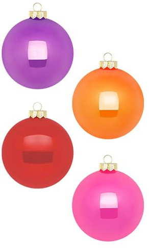 Weihnachtskugeln 12 STK 8cm | Schöne Christbaumkugeln aus Glas | Große Kugeln in Karton-Box | Christbaumschmuck Weihnachtsbaumschmuck Weihnachtsbaumkugeln (Party Time | Mehrfarbig)