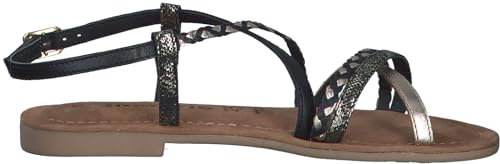 Tamaris Damen Sandaletten, Frauen Sandalen,offene Schuhe,Riemchensandalen,elegant,Leichter Absatz,Sommerschuhe,Strandschuhe,Black/Gold,37 EU