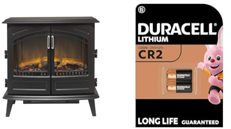 DimplexCassiaNoirLargeOptiflameElectricStove,BlackCastIronEffectWoodBurnerStyleStovewithArtificialLogs,LEDFlameEffect,OpeningDoors,2kWAdjustableFanHeaterandRemoteControl + Duracell High Power Lithium