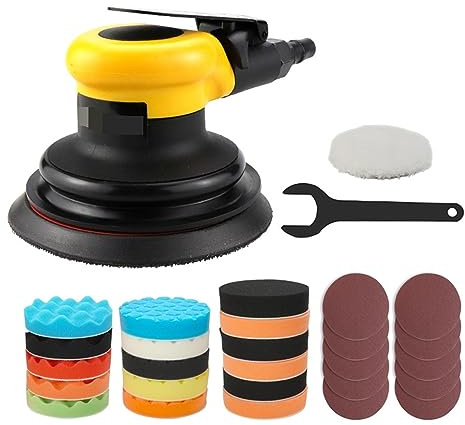 Lijadora de aire orbital, Mini máquina amoladora neumática, lijadora manual de 125mm, ruedas de molienda de 5 pulgadas for herramienta de evaluación de coche doméstico ( Color : A1 sander sets , Size