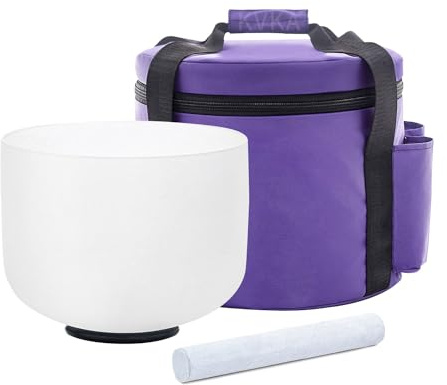 KVKA Cuenco de cristal de 432 Hz de 25 cm, cuarzo esmerilado, color blanco, cuenco curativo con bolsa de transporte para yoga, meditación (G - chakra de la garganta)