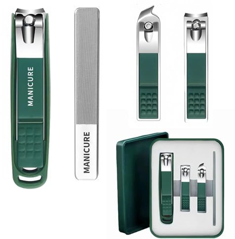 MIUPOO Nagelknipser mit Nagelfänger fußnägel Knipser Set Edelstahl Nagelzwicker mit Auffangbehälter scharfe schräge Zehennagelknipser Nagelfeile 4 Stück