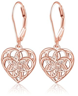 HOOHWE sterlingsilver filigran örhängen för kvinnor dinglande örhängen med keltisk lotusblomma för kvinnor och flickor, Silver, Ingen ädelsten