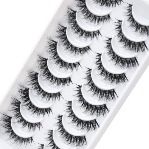 3D Falsche Wimpern,Natürliche Wimpern, Pure Handgemacht Natürlicher Look Flauschige Künstliche Wimpern,Multipack Strip Lashes 10 Paare (HYAL09w)