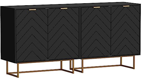 UEV Sideboard 2er Set, 160x40x77,5cm schwarz, Kommode mit 4 Türen und verstellbare Ablagen, TV Board, Aufbewarhungsschrank, Kücheschrank, Mehrzweckschrank für Wohnzimmer Schlafzimmer