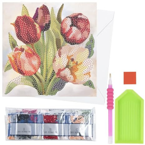 Ideen mit Herz Diamond-Painting-Grußkarte | 16 cm x 16 cm | 370 g/m² | Inkl. Umschlag & Werkzeug (Tulpenstrauß)