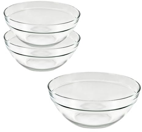 TWO TIGERS Bol de Cristal Redondo en Pack de 3 unidades. Cuenco Versátil para Cocina, Perfecto para Servir Ensaladas, Sopas y Postres. (23 cm)