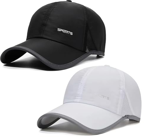 TAGVO 2 Pack Schnell Trocknend Baseballkappe, Einstellbare Sommermütze Herren Atmungsaktiv Basecap Sportkappe Leichte Faltbare Baseball Cap Sommer Sportmütze