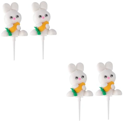 Ciieeo 4pcs Happy Birthday Cake Topper Carrot Bunny Cupcake Decorations Party Supplies