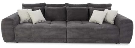Big Sofa XXL B306/T134/H86 cm, bequeme Lounge Couch mit hochwertiger Federkernpolsterung, viele Kissen, Liegefläche 120 cm x 240 cm, modischer Cord-Bezug in Grau Anthrazit / 15171