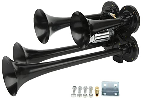 LWK Hupe 12V, Luft Horn Elektrisches Lufthorn 150DB Druckluft Hupe Mit 4 Trompeten Wasserdicht, Schwarz Für LKW Züge Boote Auto