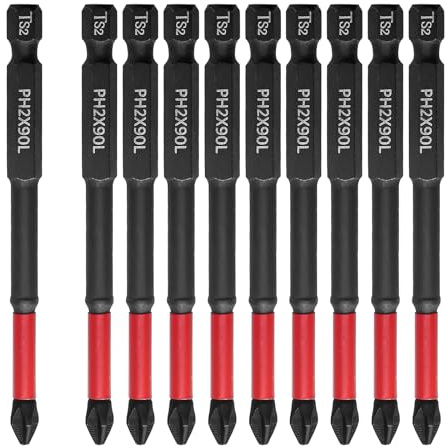 Biaungdo Lot de 10 embouts magnétiques PH2 Phillips TS2 antidérapants, 2 embouts de tournevis cruciformes cruciformes 90 mm de long, antidérapants #2 (PH2 x 90 mm)