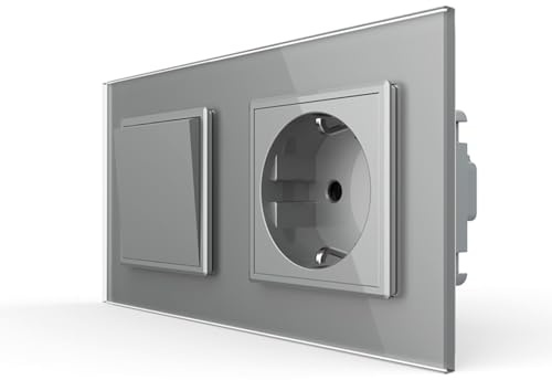 Interruptor de luz basculante LIVOLO VL-C7-K1H/C1EU-15 con enchufe Schuko para empotrar doble empotrable, color gris