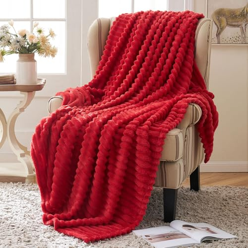 MIULEE Kuscheldecke Flauschig Decke Fleecedecke Flanell Einfarbig Wohndecken Couchdecke Flauschig Überwurf Mikrofaser Tagesdecke Sofadecke Blanket Für Sofa Schlafzimmer 50x60Inch 125x150cm Rot