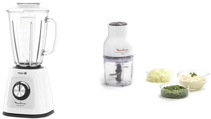 Moulinex LM4351 BlendForce 2 - Mixeur technologie Powelix, lames tranchantes & Hachoir électrique, 400 ml, 300 W, 4 lames, Fonctions 3-en-1, Emince, Hache, Mixe, Système de pression simple
