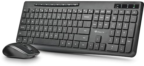 NGS Magic Kit French - Combo Silencioso de Teclado y Ratón Recargables en Idioma Francés AZERTY con 8 + 12 Teclas Multimedia, Multimodo (BT1+BT2+2.4Ghz) Teclas Perfil Bajo dpi Ajustable Windows macOS