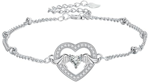 Arrebol Engelsflügel Armband Damen Silber 925 Herz Engel Armbänder Original Schmuck für Freunde Ehefrau Tochter, Verstellbarer [16+4cm]