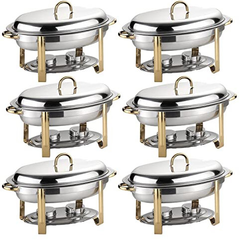 HGJHJJHK 6L Oval Chafing Dish Set, 2/4/5/6 Pack Full Size Stainless Steel Buffet Warmer Tray with Food Pan, Water Pan and Fuel Holders, for Weddings Caterings Parties (6 Pack)