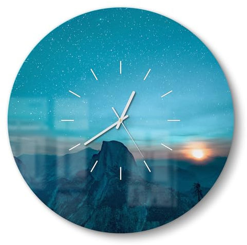 DEQORI Glasuhr | rund Ø 50 cm | Motiv Majestätischer Morgen | große XXL Design Uhr aus Glas | leise Wanduhr für Wohnzimmer & Küche | moderne Hingucker Uhr für die Wand