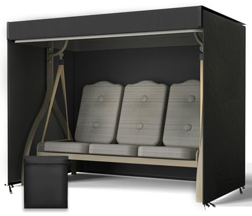Lohofrnny Hollywoodschaukel Abdeckung 3-4 Sitzer, 250x150x160cm Wasserdicht Winddicht Schutzhülle, Schwerlast Reißfest 600D Oxford Gewebe Schutzhülle für Gartenschaukel, Gartenmöbel (Schwarz) | Wasserdicht Winddicht Schutzhülle, Schwerlast Reißfest 600D Oxford Gewebe Schutzhülle für Gartenschaukel(Schwarz)