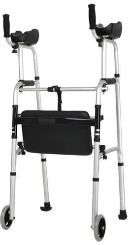 JETXYHUB Faltbarer Gehwagen Aus Aluminium Für Senioren, Gehtrainingswagen Für Behinderte Mit 2 Rädern, Höhenverstellbarer, Stabiler Gehwagen Zum Aufstehen