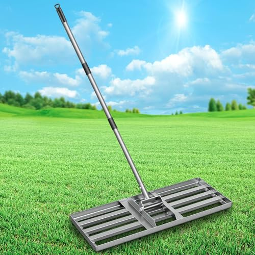 Fuuner Rateau nivellement Gazon 76×26 cm, Râteau de nivellement avec Manche 182 cm, Acier Carbone entièrement soudé, Angle réglable 0–180°, Top Dressing Sable Terre Compost, Jardin Golf