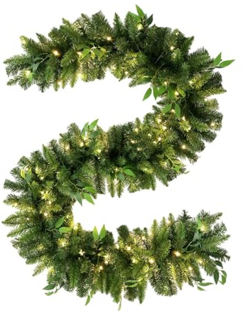 Lichterkette – Weihnachtsgirlande mit Lichtern | Xm-as Girlanden mit Lichtern | künstliche Weihnachtsgirlande | batteriebetriebene Grün-Girlande, Weihnachtsbeleuchtung mit Kiefer für