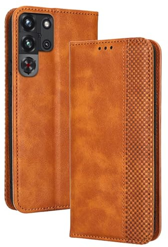 RankOne Flip-läderfodral mobilfodral för smartphone, kompatibel med RedMagic 10 Pro (6,85 tum) brun
