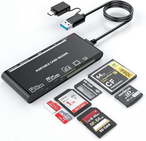 Lector de tarjetas SD USB 3.0 7 en 2, adaptador de tarjetas SD/TF/CF/Micro SD/XD/MS, lector de tarjetas SD USB C de alta velocidad de 5 Gbps para iPhone 16/15/14/iPad/MacBook/Samsung, Windows, Mac OS,