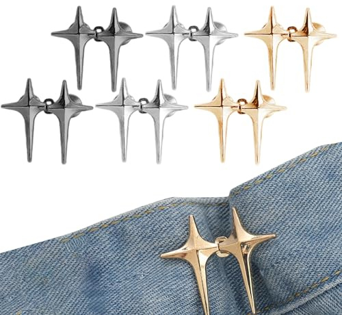 6 Pairs Jeans Waist Tightener, Adjustable Jeans Buttons Pins, No Sewing Detachable Required Pant Buttons Pins, Jean Waist Buckle Jeans Adjustable and Decorative Button for Trousers