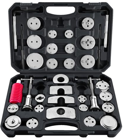 FreeTec Kit di Attrezzi per Pinza Freno a Disco 35 Pezzi, Strumento Robusto per la Compressione e la Rotazione dei Pistoni della Pinza Freno per la Sostituzione delle pastiglie Freno