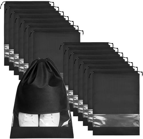 DIKEBAO 14er Schuhbeutel Reise Schuhtasche mit Kordelzug Schuhtasche Reisebeutel Netzbeutel Staubdicht Schuh Beutel Shoe Bag Schuhsäcke Reise Reiseschuhbeutel für Schuhen (Schwarz)