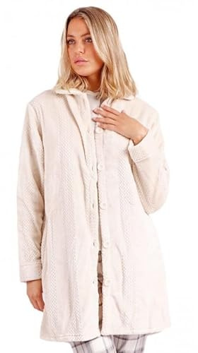 dolcecasabiancheria Vestaglia donna invernale con Bottoni in Pile Coral Admas 57414 S beige