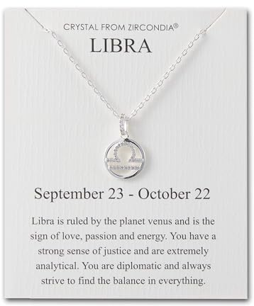 Philip Jones Libra Star Sign Zodiac Necklace and Quote Card with Zircondia® Crystals
