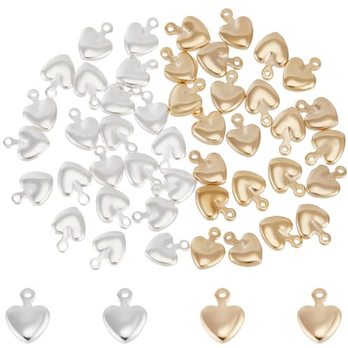 Beebeecraft 50 Stück 2 Farben Mini Herzanhänger 24 Karat Gold Und 925 Sterlingsilber Vergoldet Liebesanhänger Für Die Schmuckherstellung DIY Basteln Armbänder Ohrringe Valentinstag