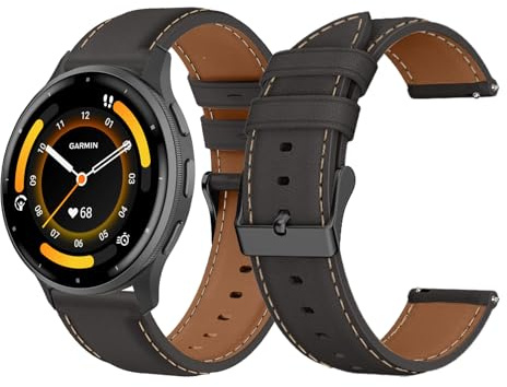 LanQii 22 mm läderarmband kompatibelt med Garmin Venu 3 45 mm/Venu 2/Vivoactive 4/Active, ersättningsarmband för Garmin Forerunner 265/Forerunner 255/Forerunner 255 Music