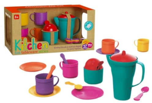 17pcs Kids Tea Set for Role Play Afternoon Tea Party Set Kitchen Accessories Plastic Picnic Pretend Play Kitchen Christmas Toy Gifts