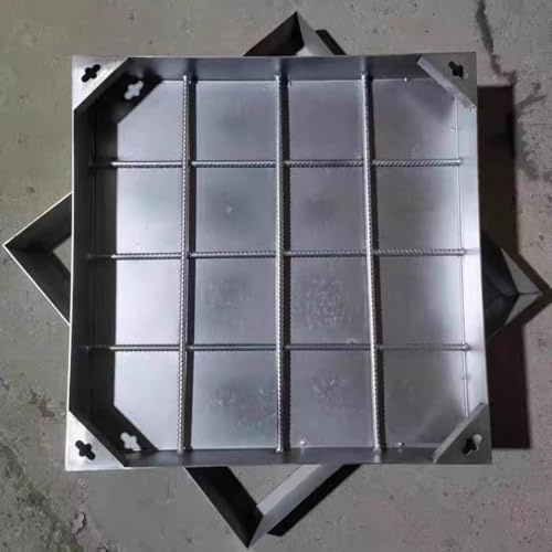 Caniveau Exterieur Couvercles de fosse septique en acier inoxydable, couvercle de regard carré personnalisable et cadre avec base, couvercle de bassin d'égout invisible for allée/trottoir/quai(100x100