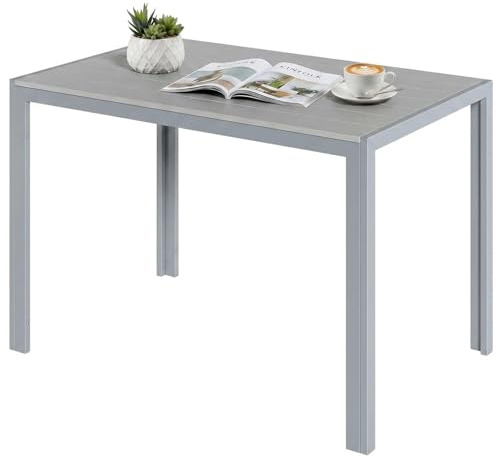 LIFERUN Gartentisch Wetterfest 110x70 cm WPC, Balkontisch Aluminium | Rechteckiger Terrassentisch, Rutschfester Esstisch Garten für 4-6 Personen, Brettbreite 9cm, Ganz Grau