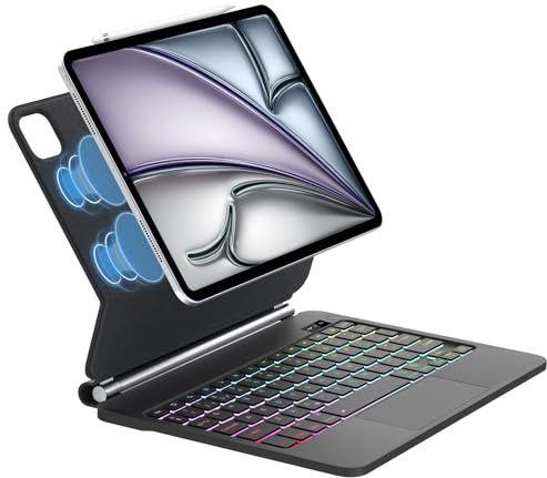 IVEOPPE Magic Keyboard iPad Air 13 M3 2025/ M2 2024, Freischwebendes Stand Design, Beleuchtete Multi-Touch Trackpad Hülle Tastatur für iPad Pro 12.9 (6./5./4./3. Gen)/ Air 13 Zoll, Schwarz