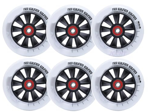 JCCHT 90 mm, 100 mm, 110 mm, 125 mm, Speed-Inline-Skate-Räder, 85A, Ersatzräder für Speedskating im Freien, 6er-Pack,Weiß,125mm